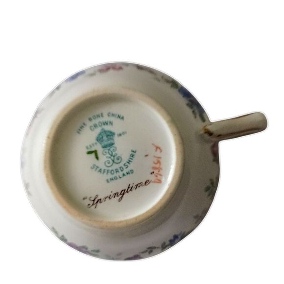 Crown Staffordshire Springtime Tea Cup‎ Saucer Floral Fine Bone China England - Picture 8 of 16